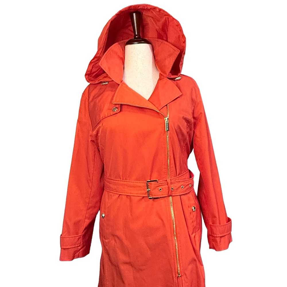 🔥 Michael Kors XL Orange Water Resistant Trench Coat with Belt & Removable Hood